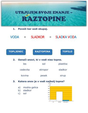 Utrjevanje znanja - RAZTOPINE