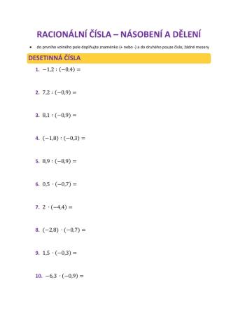 Násobení a dělení racionálních čísel