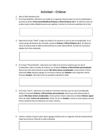 Ordenar datos en Excel