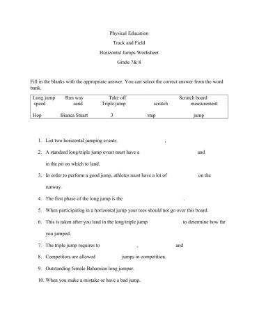 AFA Grade 7&8 Horizontal jumps worksheet