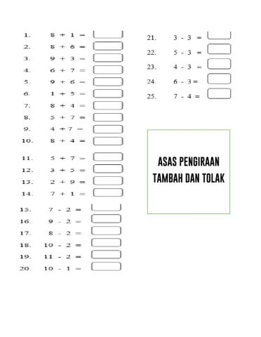 Asas pengiraan tambah dan tolak