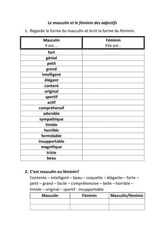 Les adjectifs masculin- femin