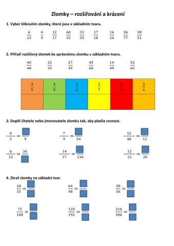 Zlomky - rozšiřování a krácení