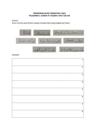 Latihan 1: Surah At Taubah: Ayat 128-129