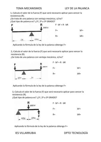 Mecanismos La ley de la Palanca II