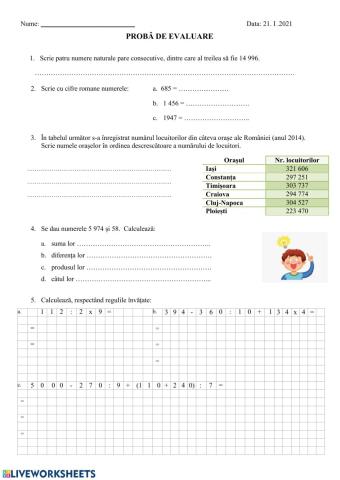 Proba de evaluare sumativa sem I - matematica