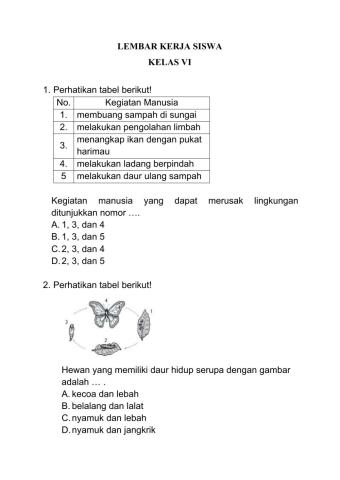 Lembar Kerja Siswa IPA SD