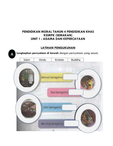 Pendidikan moral tahun 4 ppki (semakan) unit  1 : kepercayaan kepada tuhan