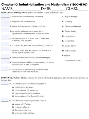 Chapter 10: Industrialization and Nationalism (1800-1870)