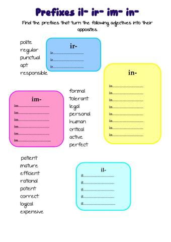 Prefixes il, ir, im, in