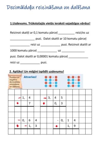 Decimāldaļu reizināšana un dalīšana