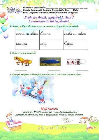 Evaluare finala semestriala CLR, cls I, semestrul I