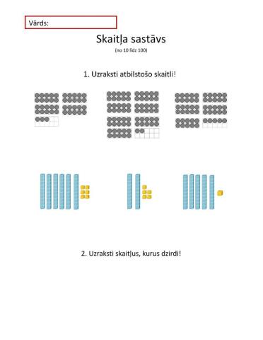 Skaitļa sastāvs no 10 līdz 100. Kopīgots.