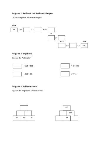 Mathe Rechenschlange, Zahlenmauern