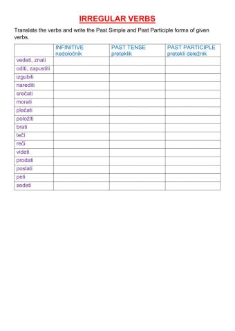 Irregular verbs