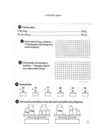 Matematikos 6 testas 1 lapas