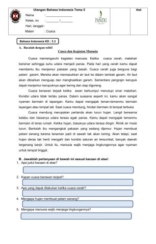 Ulangan Bahasa Indonesia tema 5