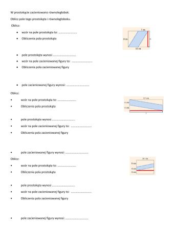 Praca domowa pola prostokątów i równoległoboków klasa 6