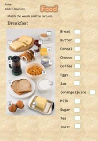 Breackfast- match of numbers