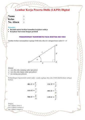 LKPD Perbandingan Trigonometri pada Segitiga Siku-siku