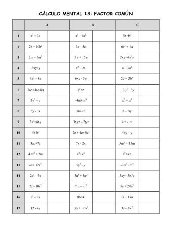 Cálculo mental 13: Factor común