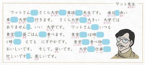 初級一l.8問題7「ワット先生」助詞練習