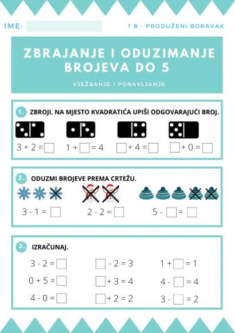 Zbrajanje i oduzimanje brojeva do 5