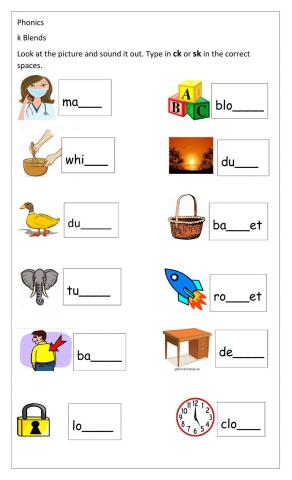 Phonics Sk & Ck blends