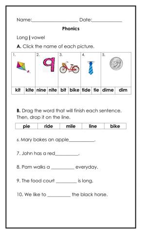 Phonics Long i vowel