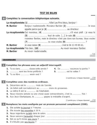 Test de bilan unité 3 et 4