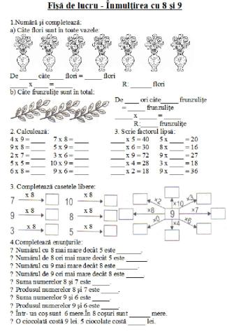Înmulțirea cu 8 și 9