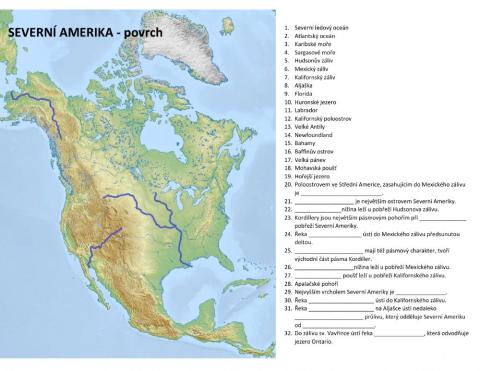 Severní Amerika - povrch - opakování