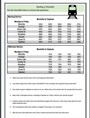 Reading a Time Table