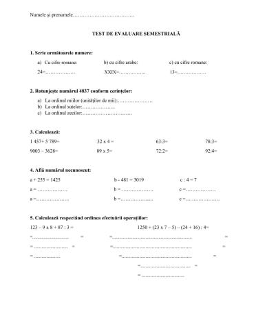 Evaluare semestriala-Matematica