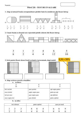 Evaluare sumativă Fracții