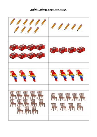 அதிகம்அல்லது குறைவு என எழுதுக.