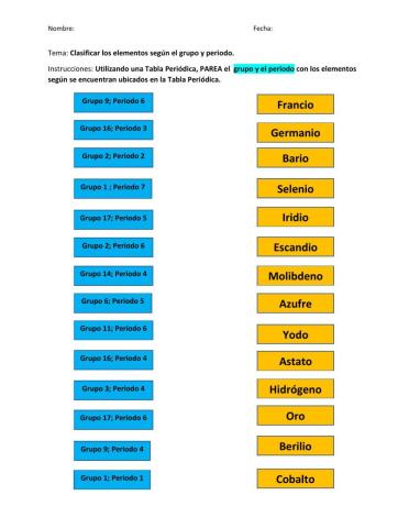 Identificar Elementos de la Tabla Periódica según el grupo y periodo