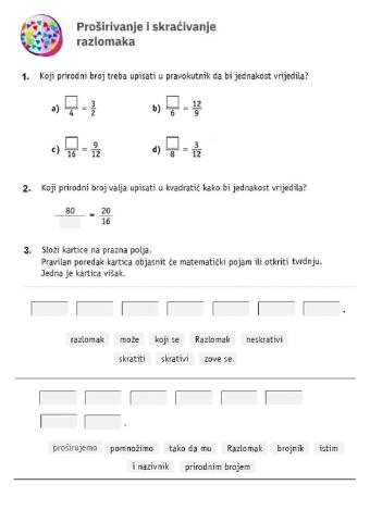 Proširivanje i skraćivanje razlomaka, vježba