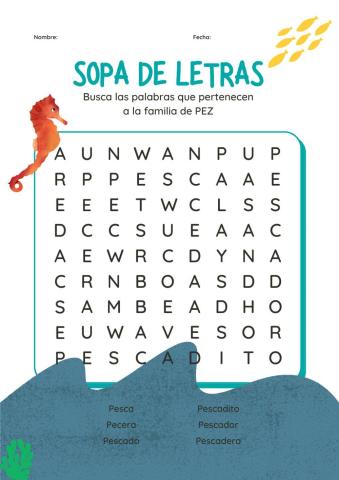 Sopa letras familia palabras