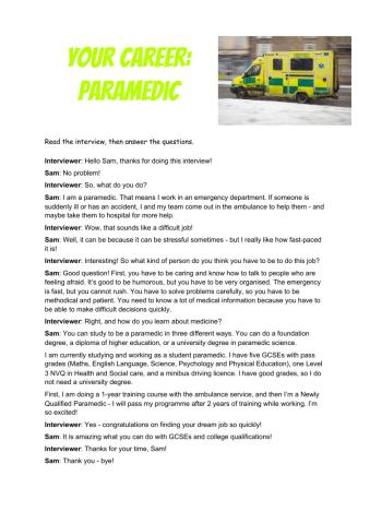 Reading: Job of Paramedic