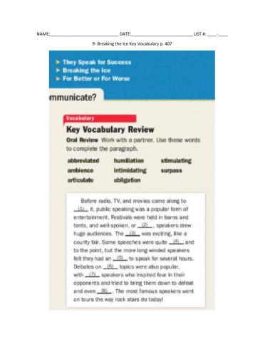 9- Breaking the Ice Key Vocabulary p. 407