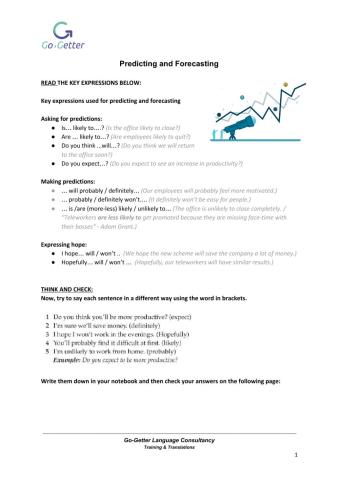 BUSINESS COMMUNICATION B1: Predicting and Forecasting