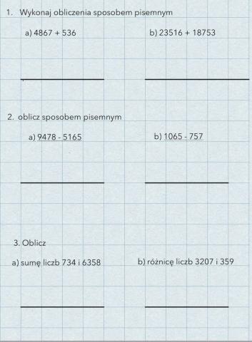 Dodawanie i odejmowanie pisemne