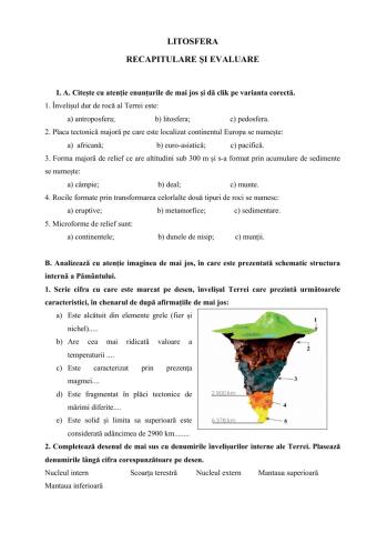 Litosferă - recapitulare și evaluare