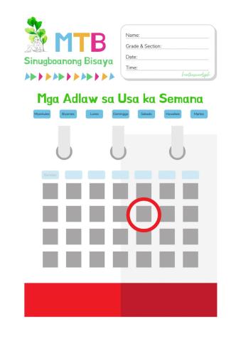 MTB Sinugboanong Binisaya Worksheet: Mga Adlaw Sulod sa Usa ka Semana