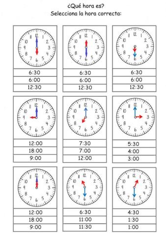 Reloj analógico. En punto - y media.