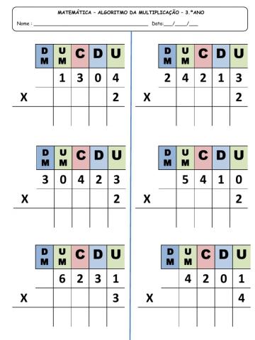 3.ºA - ALGORITMO MULTIPLICAÇÃO 