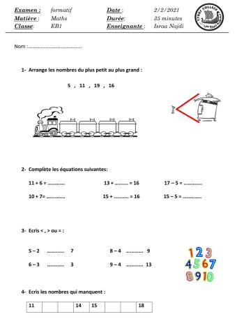 Les nombres jusqu'à 19