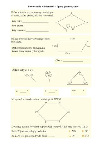 Powtórzenie wiadomości - figury geometryczne