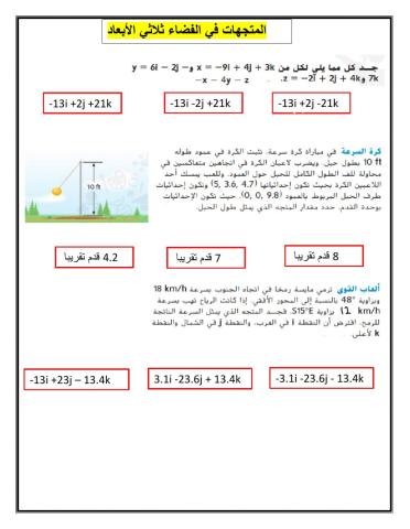 المتجهات في الفضاء ثلاثي الابعاد